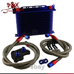 Blue 15Row Oil Cooler Kit with Bracket for MINI Cooper S R50 R52 R53 Supercharge